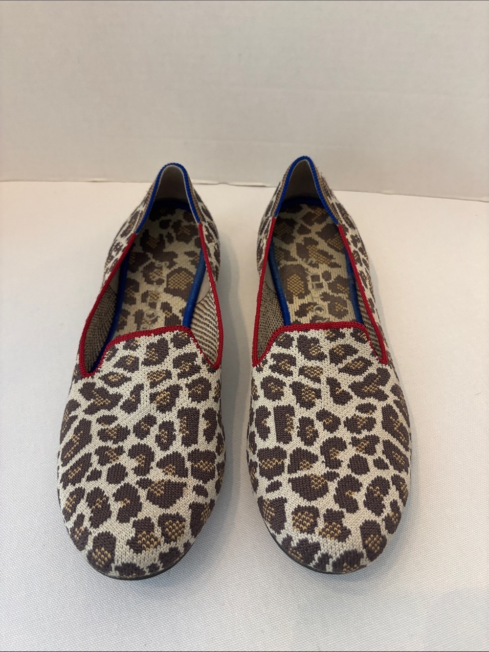 Rothy’s Women’s Leopard Print Slip-On Flats with Red Trim. Size 10.5